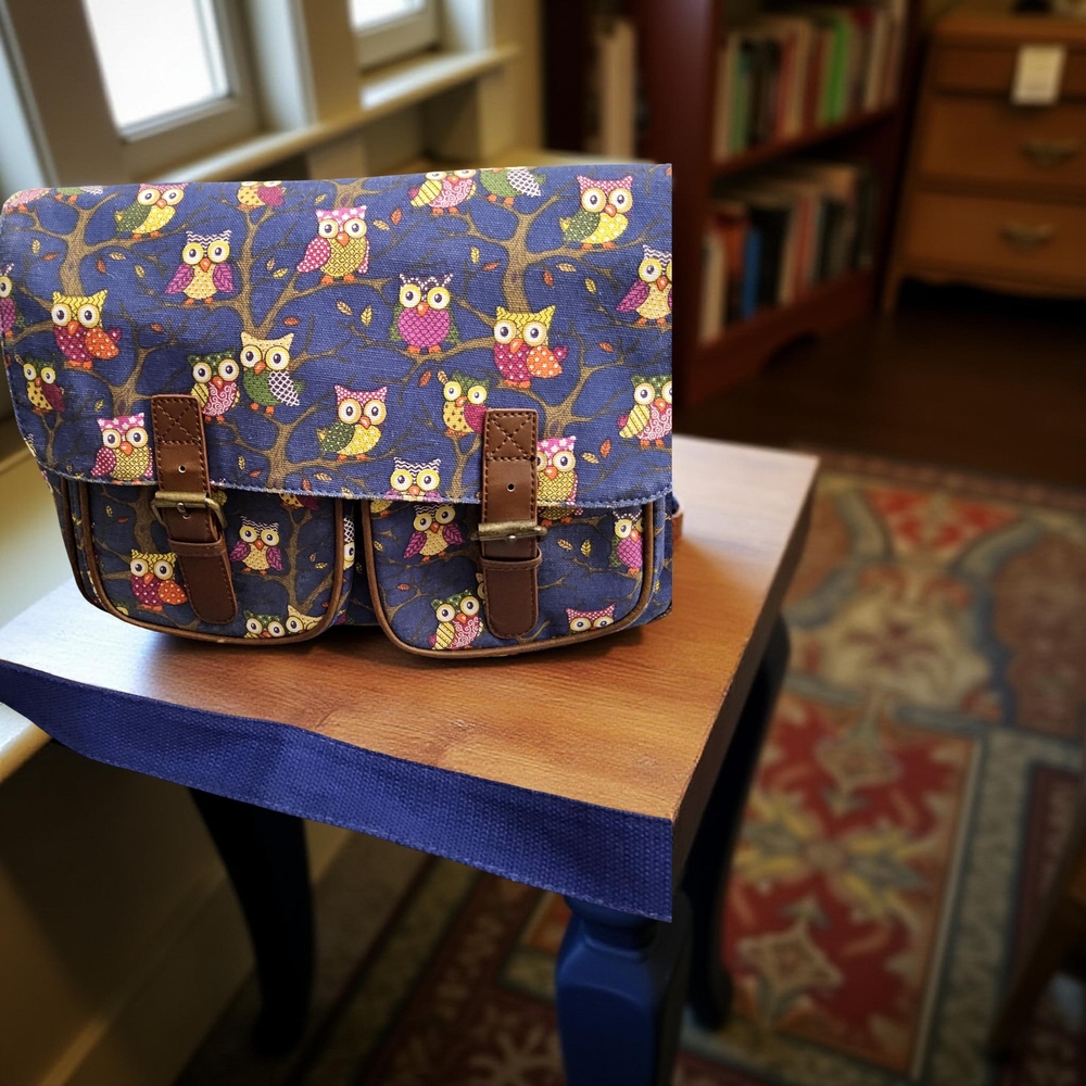 Preloved Miss Lulu Blue and Brown Owl-Themed Tote Bag